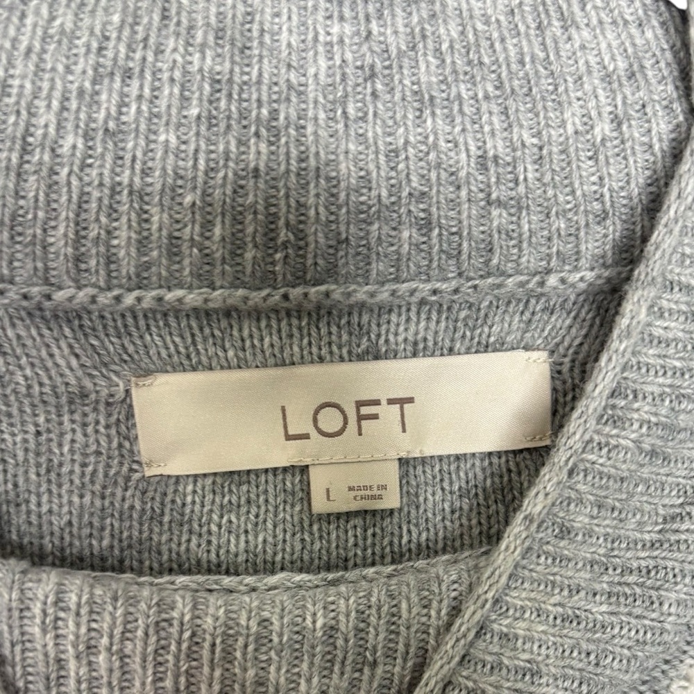 LOFT Women’s Dog Terrier Knit Turtleneck Sweater Gray Size Large Cotton Wool - Picture 5 of 11